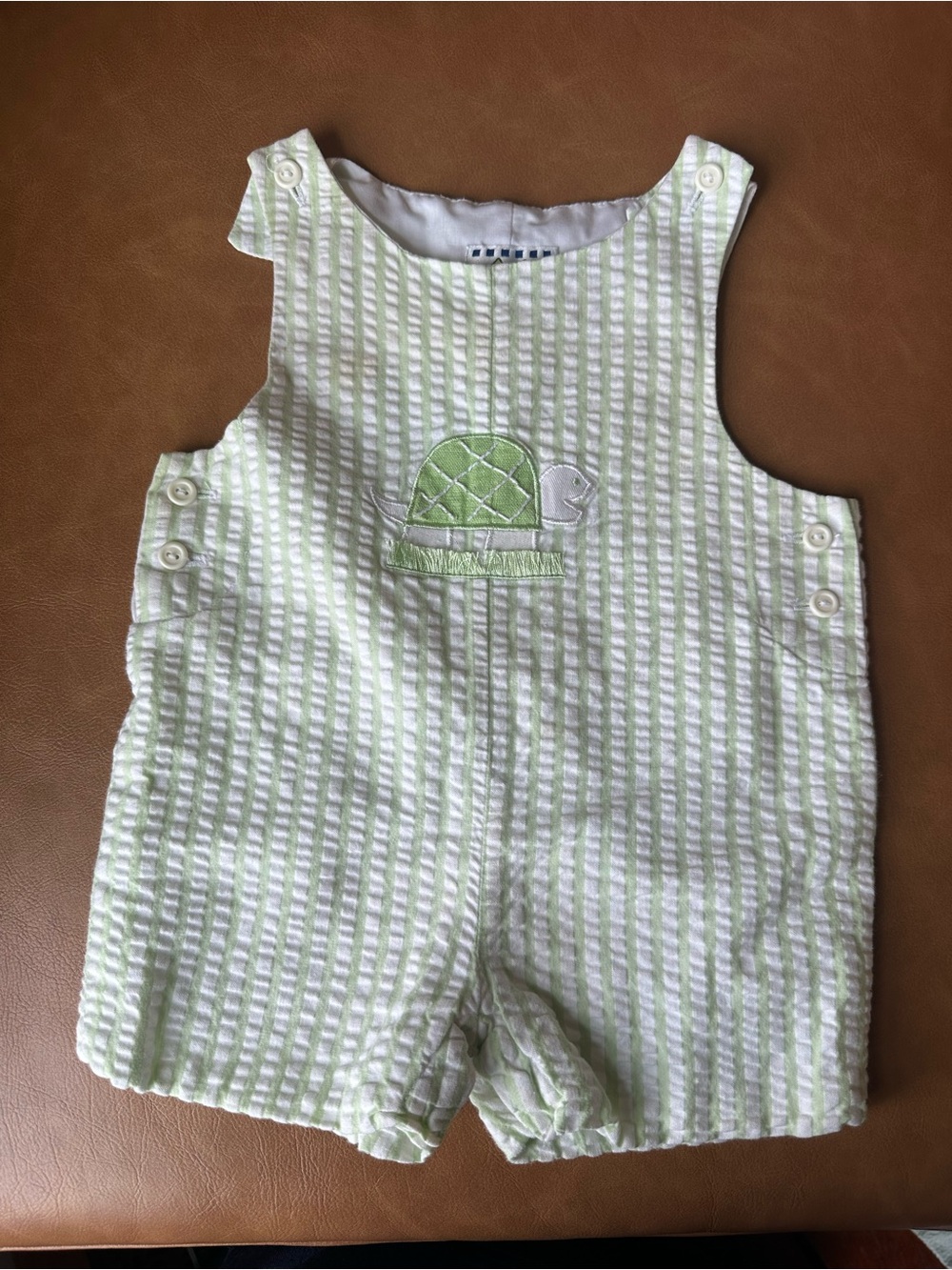 Green striped turtle overall rompers vintage